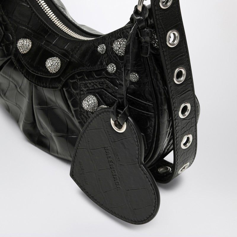 Balenciaga Le Cagole Xs Black Crocodile-Effect Mini Bag With Rhinestones Women