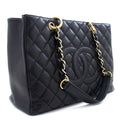 CHANEL Caviar GST 13" Grand Shopping Tote Chain Shoulder Bag Black k54