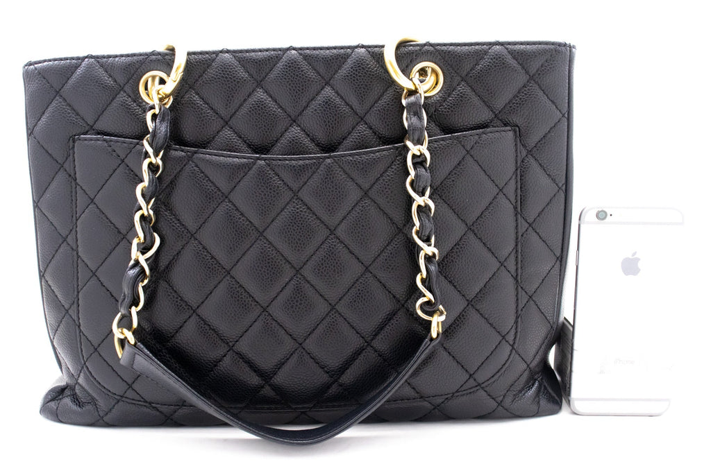 CHANEL Caviar GST 13" Grand Shopping Tote Chain Shoulder Bag Black k54