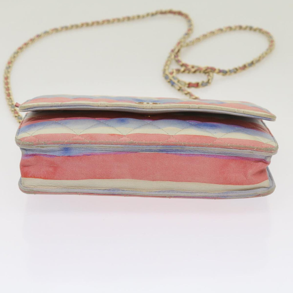 CHANEL Chain Shoulder Bag Leather Blue Red CC 67372A