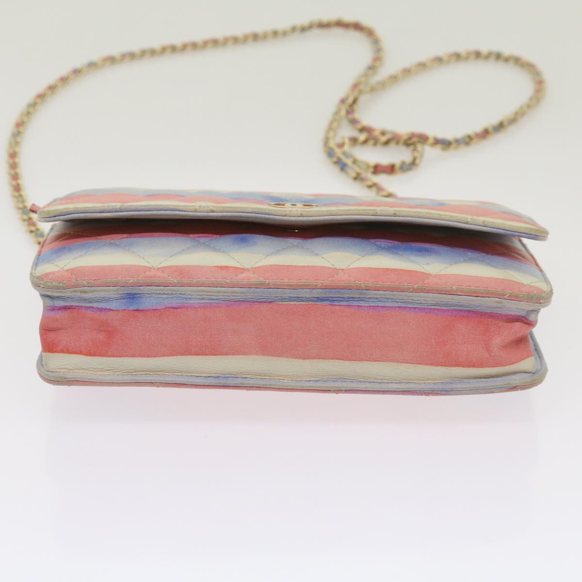 CHANEL Chain Shoulder Bag Leather Blue Red CC 67372A