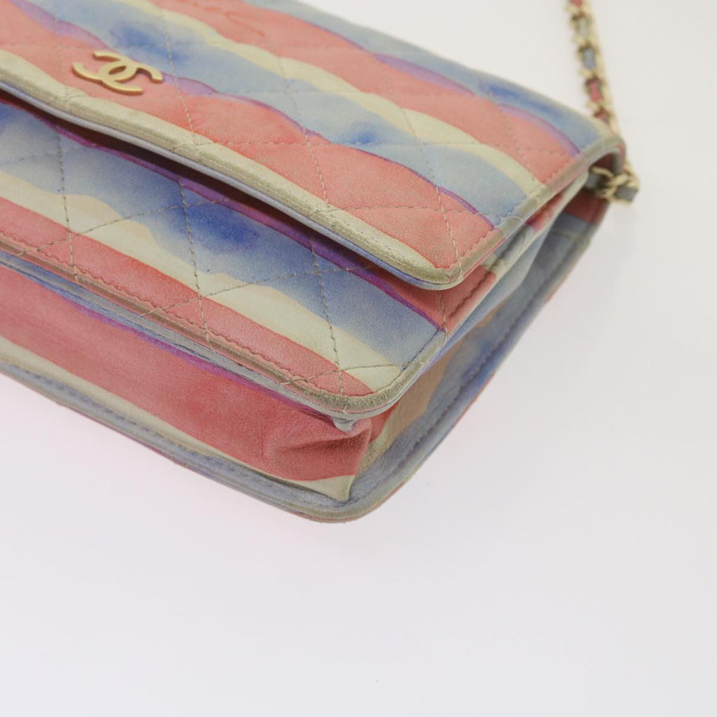 CHANEL Chain Shoulder Bag Leather Blue Red CC 67372A