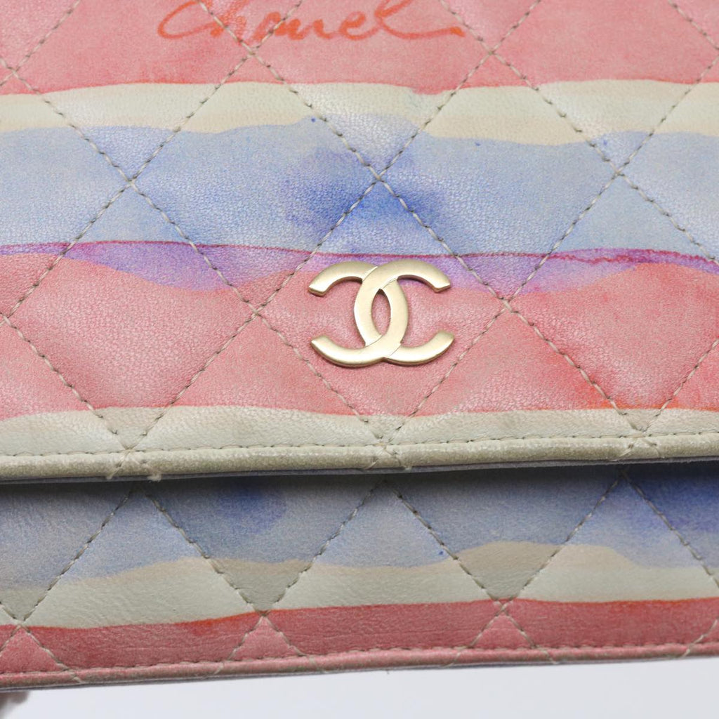 CHANEL Chain Shoulder Bag Leather Blue Red CC 67372A