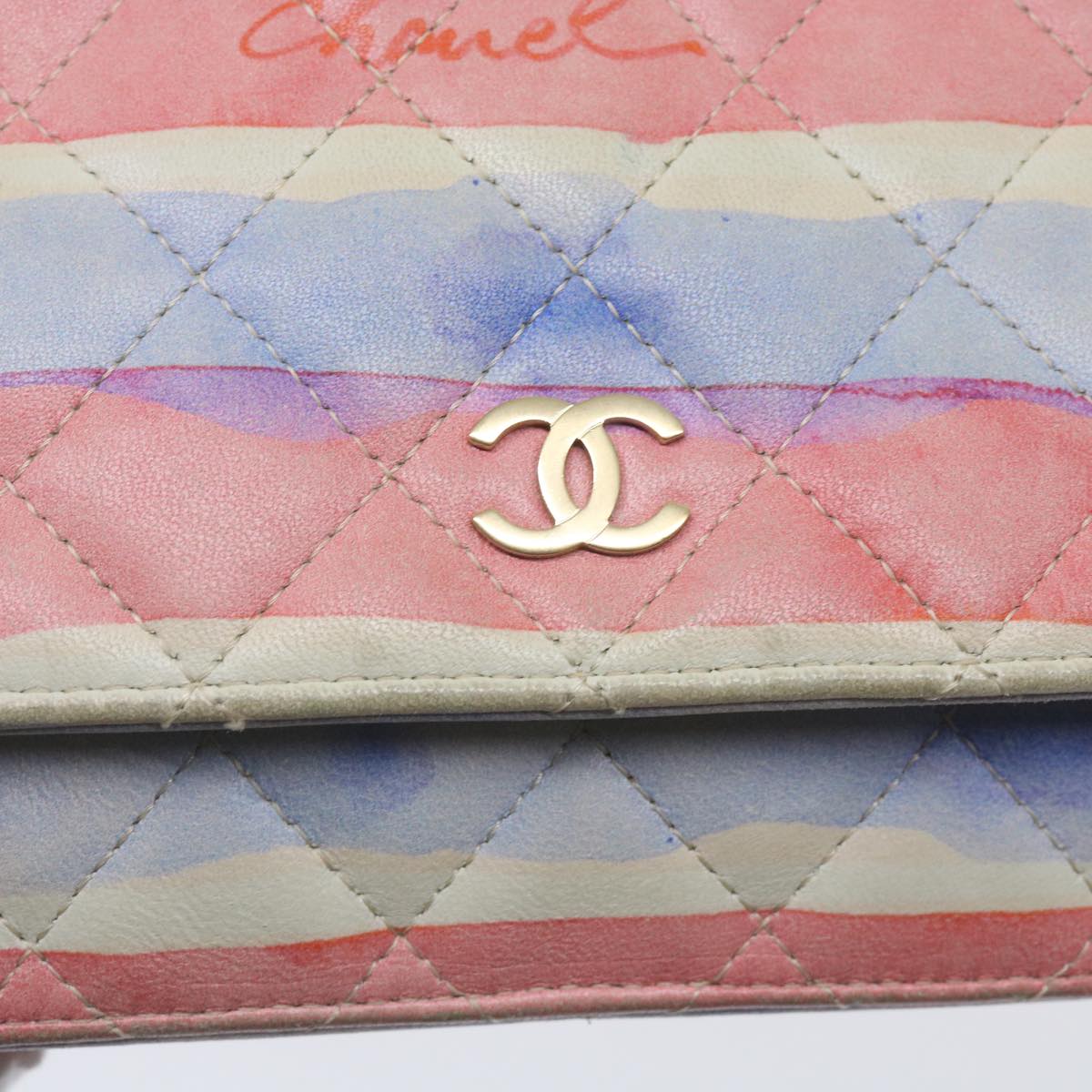 CHANEL Chain Shoulder Bag Leather Blue Red CC 67372A