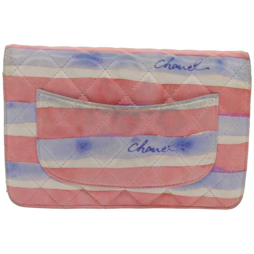 CHANEL Chain Shoulder Bag Leather Blue Red CC 67372A