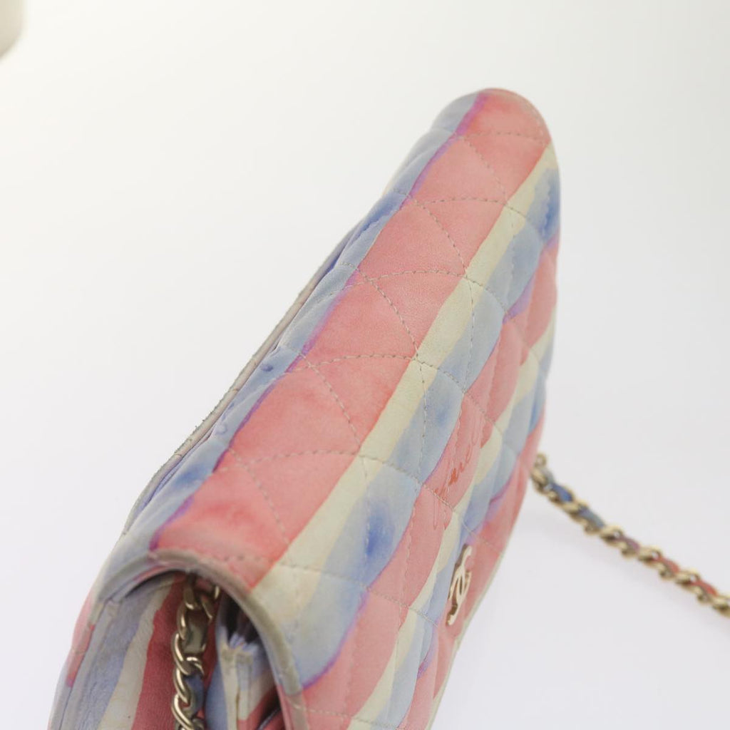 CHANEL Chain Shoulder Bag Leather Blue Red CC 67372A