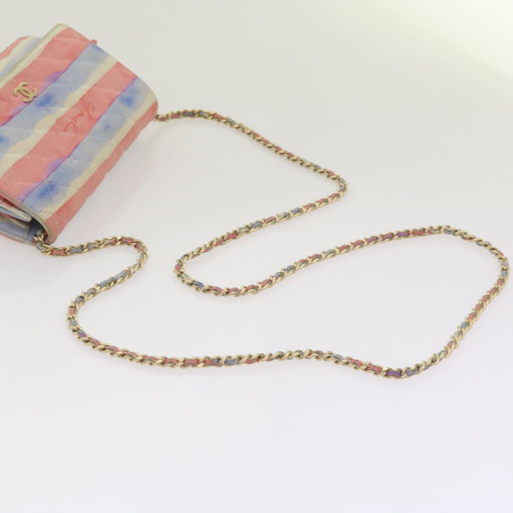 CHANEL Chain Shoulder Bag Leather Blue Red CC 67372A
