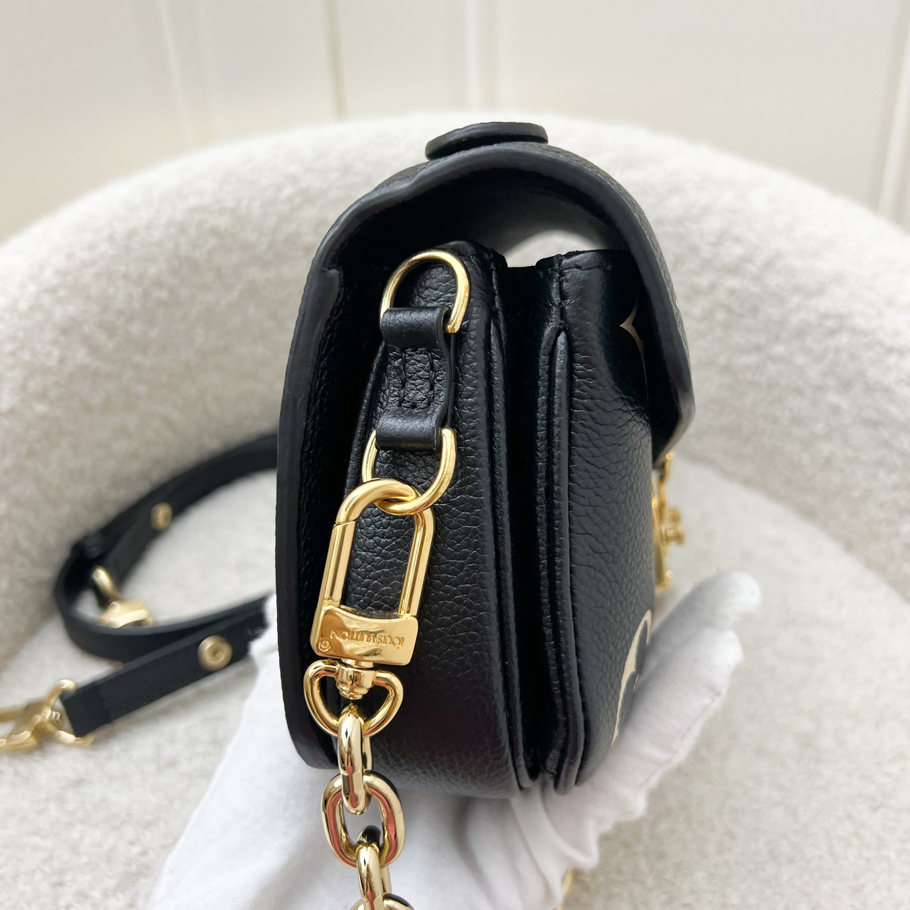 LV Pochette Metis East West in Black and Creme Giant Monogram Empreinte Leather and GHW