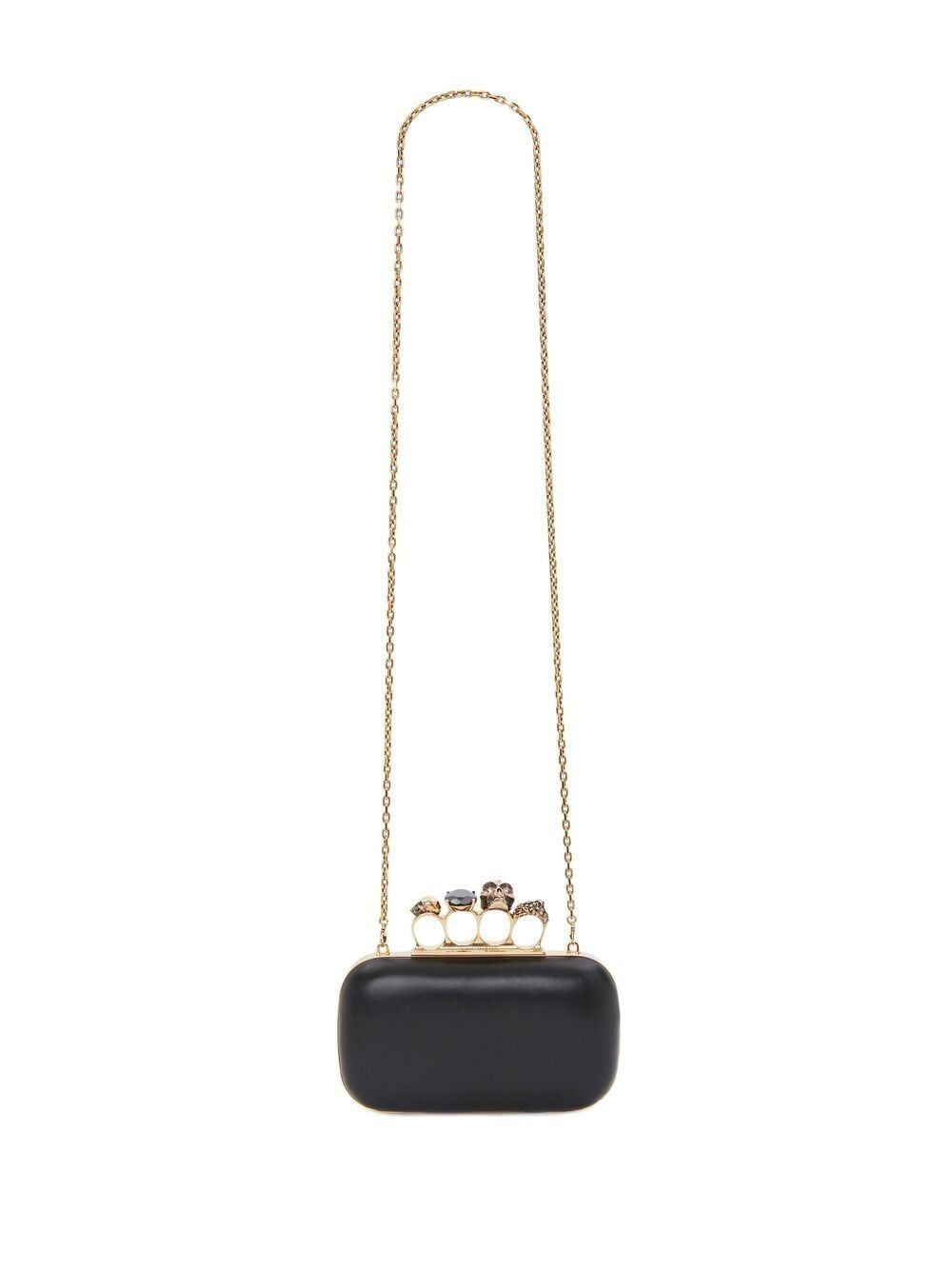 LEATHER SKULL FOUR RING CLUTCH BAG