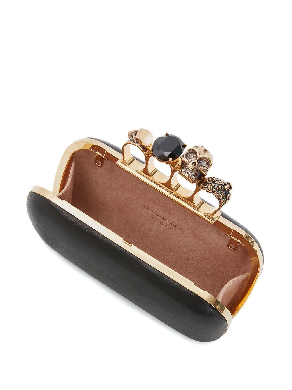 LEATHER SKULL FOUR RING CLUTCH BAG