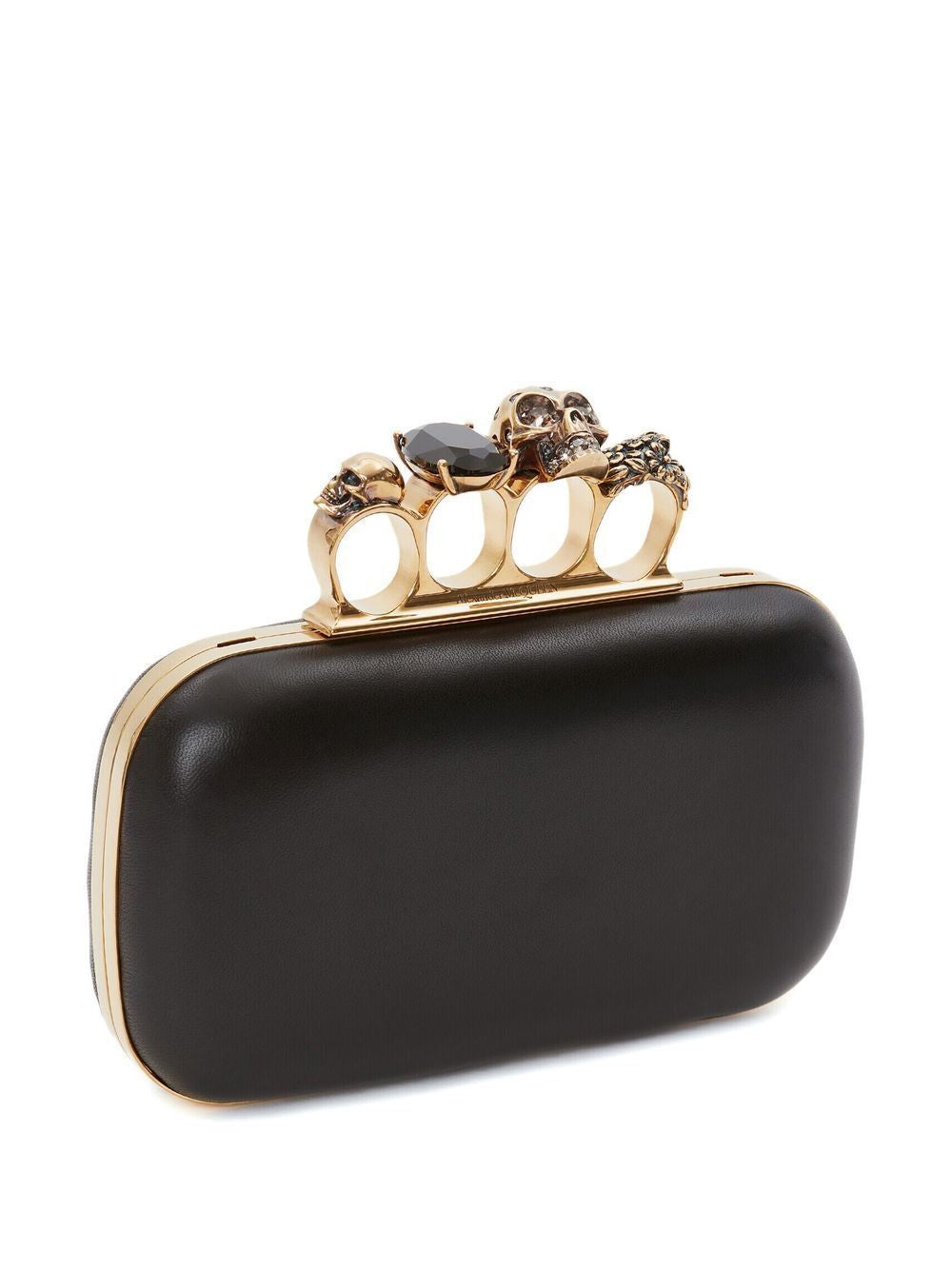 LEATHER SKULL FOUR RING CLUTCH BAG