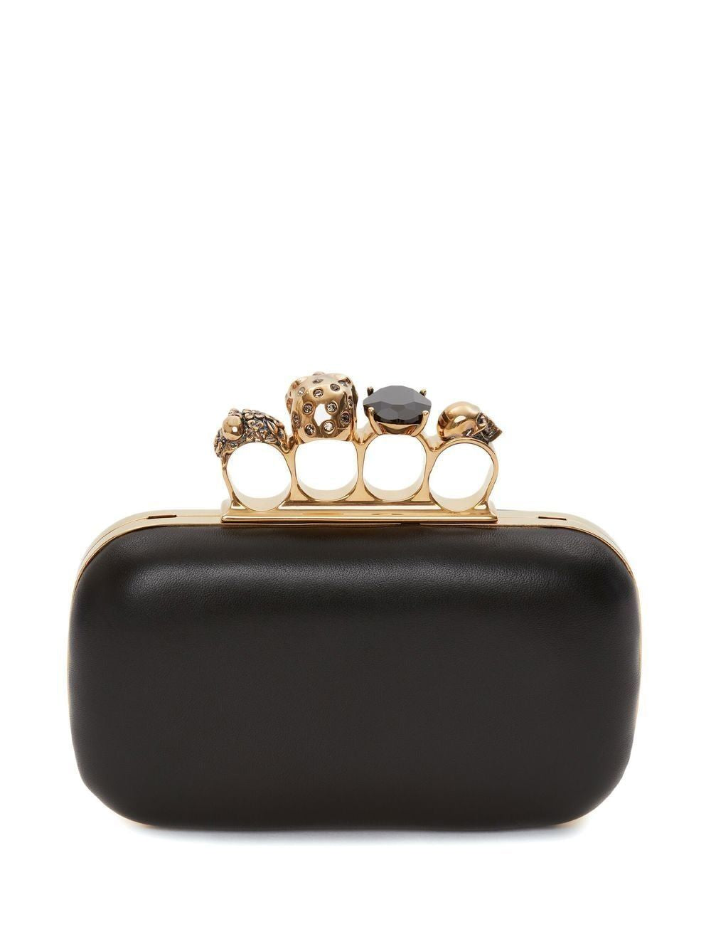LEATHER SKULL FOUR RING CLUTCH BAG