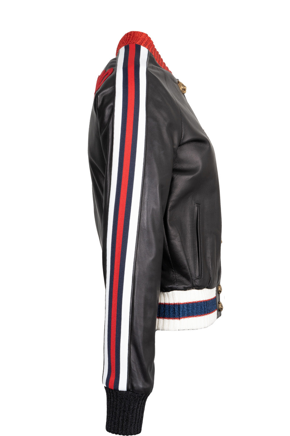 GUCCI Lion Head Leather Bomber Jacket Black