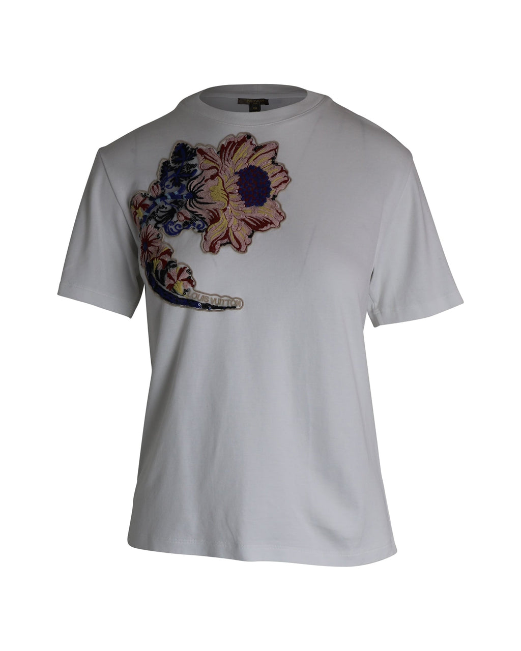 Louis Vuitton Flower Embroidered T-Shirt in White Cotton