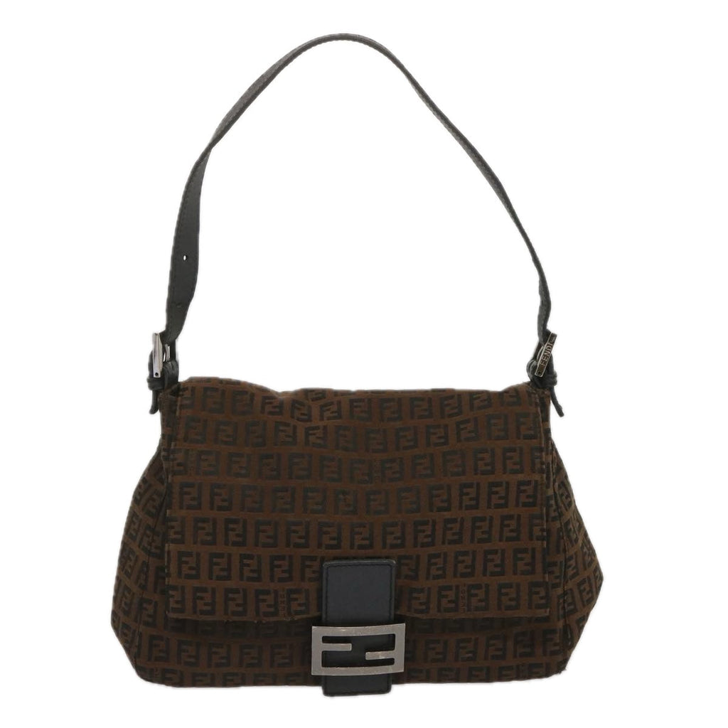 FENDI Zucchino Canvas Mamma Baguette Shoulder Bag Brown 67996
