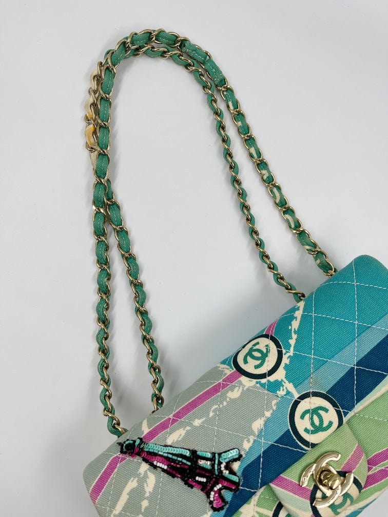 Chanel Eiffel Tower Canvas Flap Bag w 24K Gold Hardware