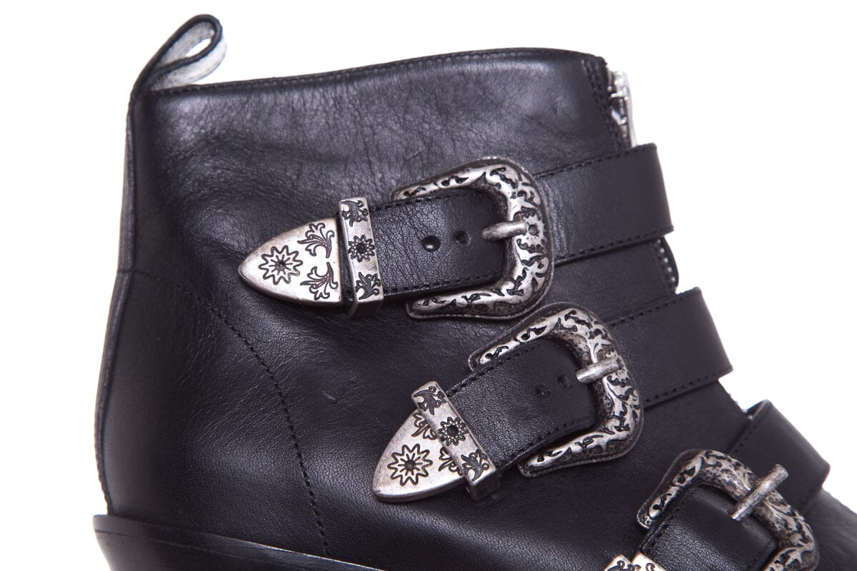 R13 Black Leather Gun Metal Buckle Boots SZ 35
