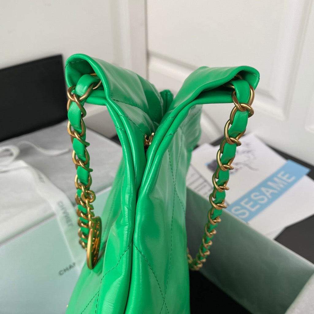 CHL 22 Handbag Gold Hardware Shiny Green For Women, Women’s Handbags, Shoulder Bags 16.5in/38cm AS3261