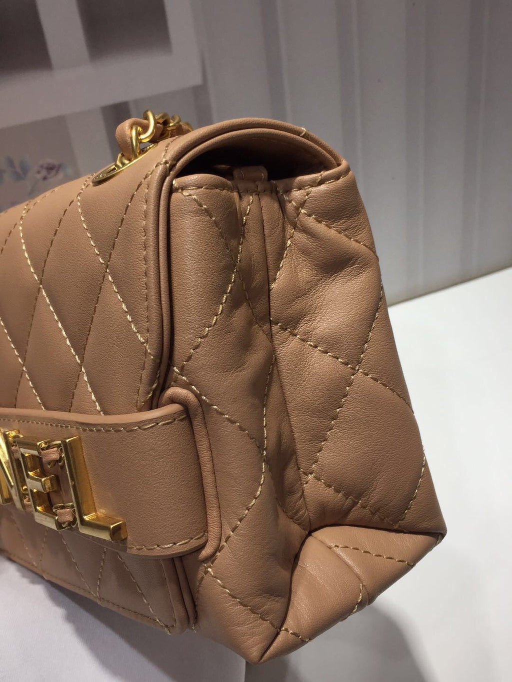 CHLFront Logo Small Flap Bag Gold Hardware Apricot For Women, Women’s Handbags, Shoulder Bags 8.2in/21cm AS1490