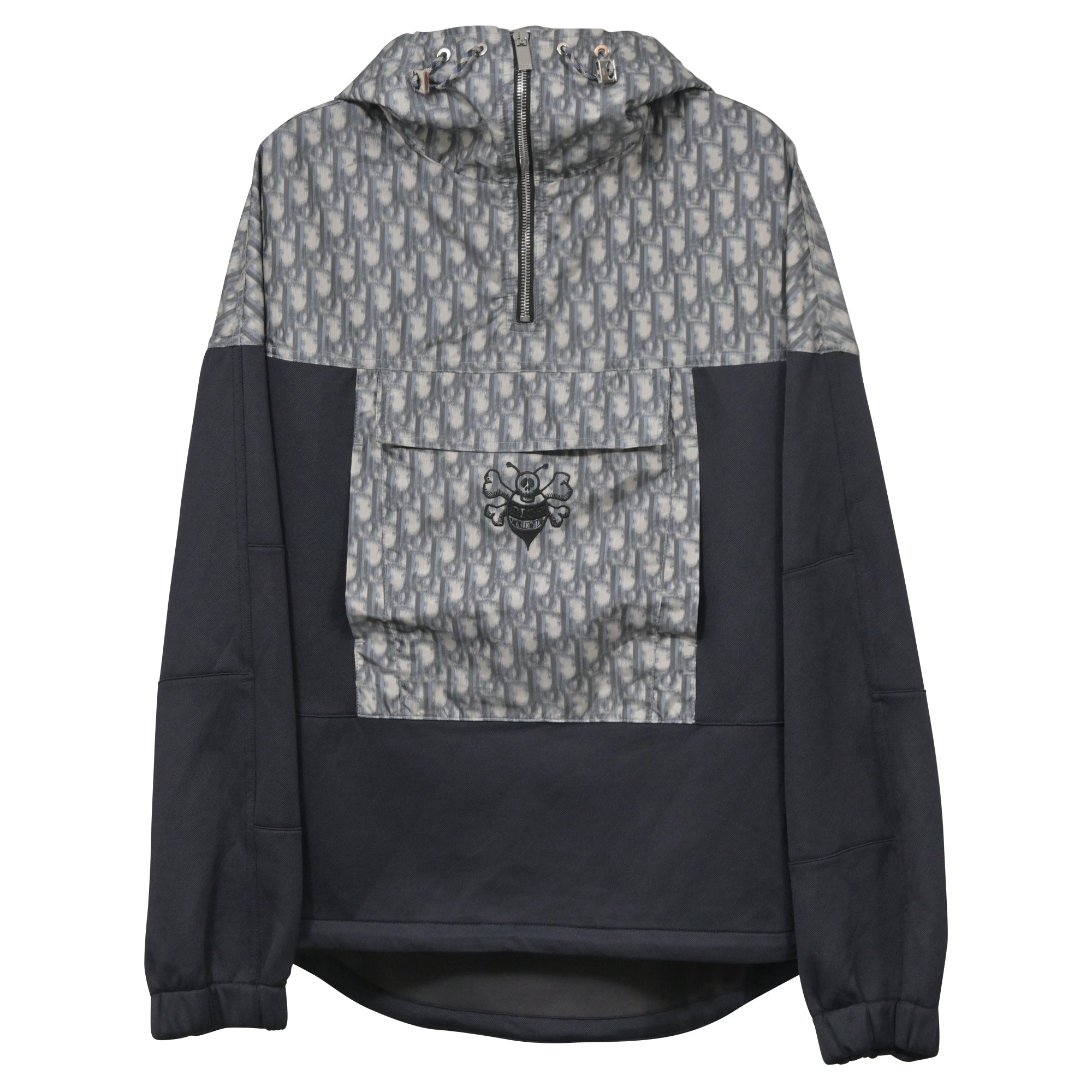 Dior x Shawn Stussy Blurred Oblique Anorak Hoodie in Blue Polyester