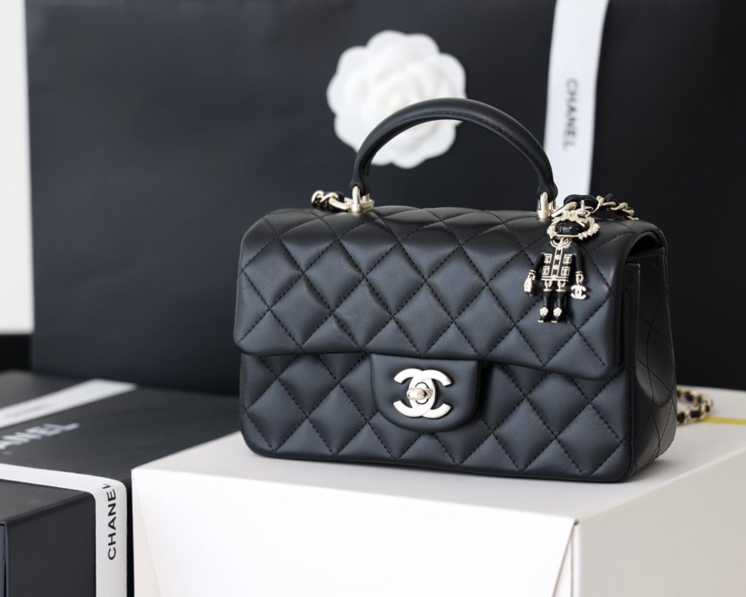 CHLMini Flapbag With Top Handle Black For Women 7.8in/20cm