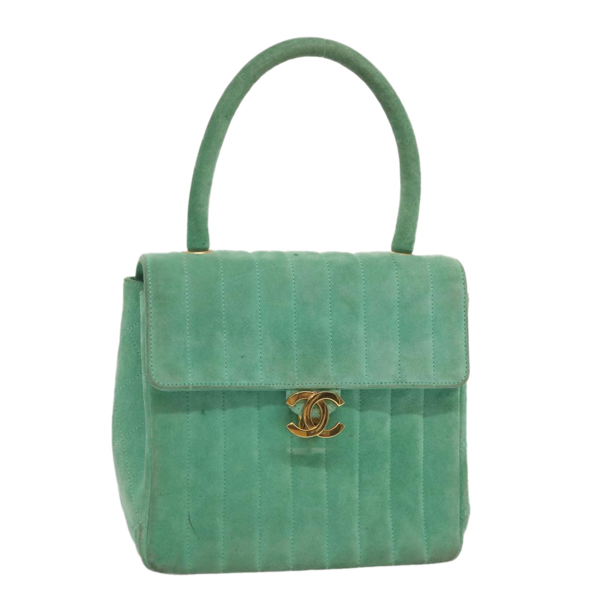 CHANEL Hand Bag Suede Green CC 68731A