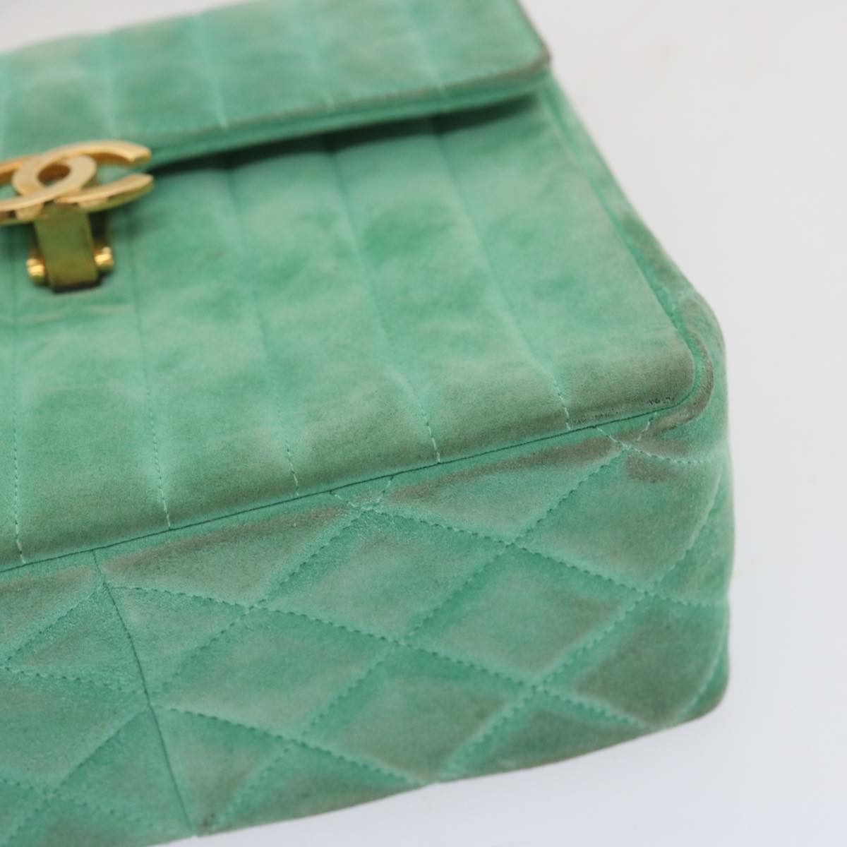 CHANEL Hand Bag Suede Green CC 68731A