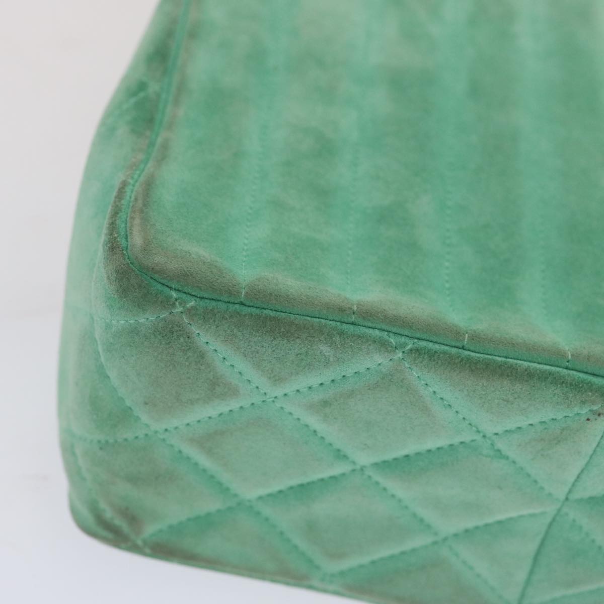 CHANEL Hand Bag Suede Green CC 68731A