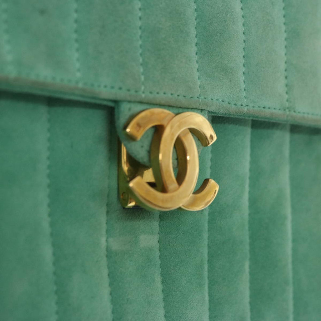 CHANEL Hand Bag Suede Green CC 68731A