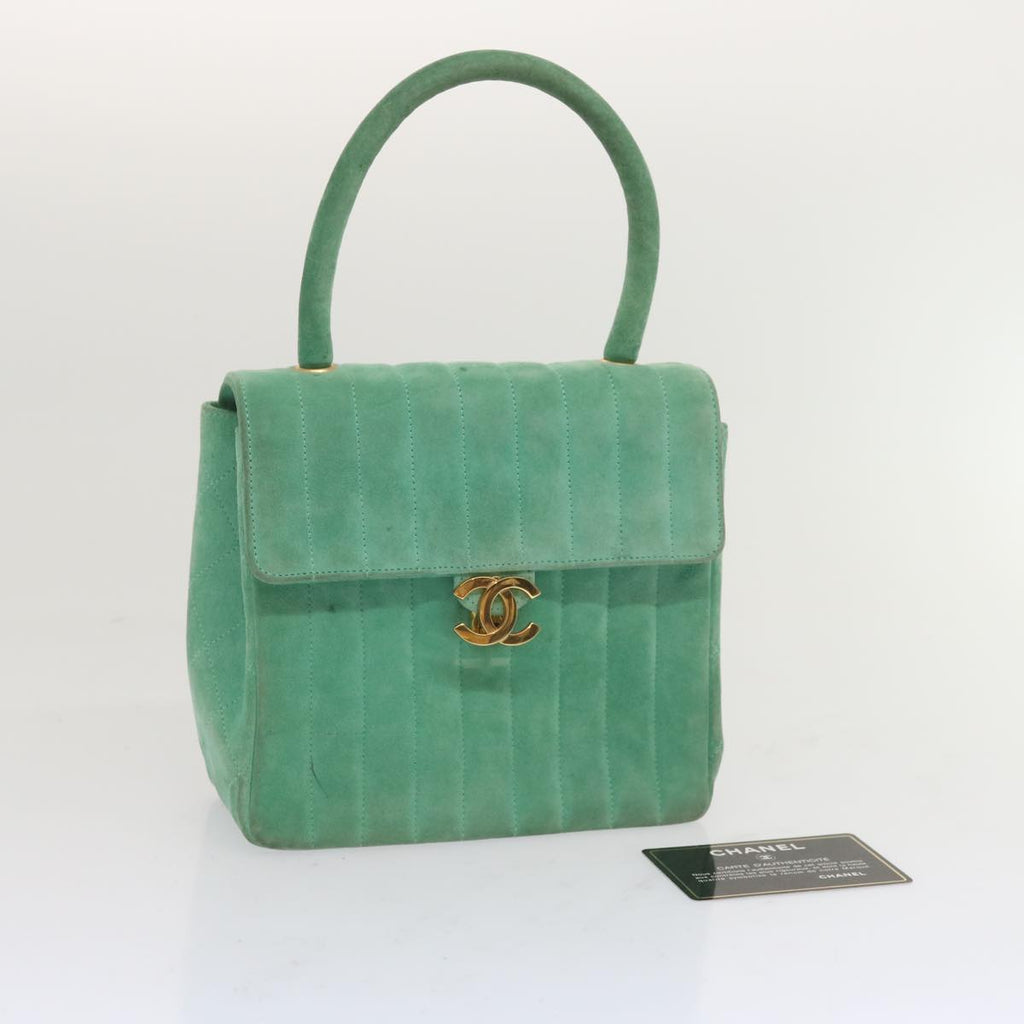 CHANEL Hand Bag Suede Green CC 68731A