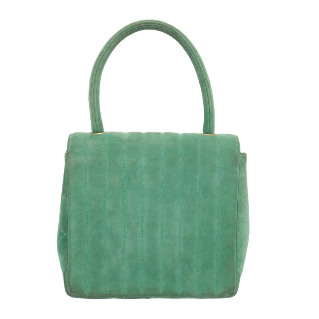 CHANEL Hand Bag Suede Green CC 68731A