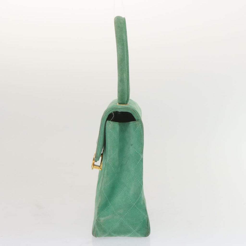 CHANEL Hand Bag Suede Green CC 68731A