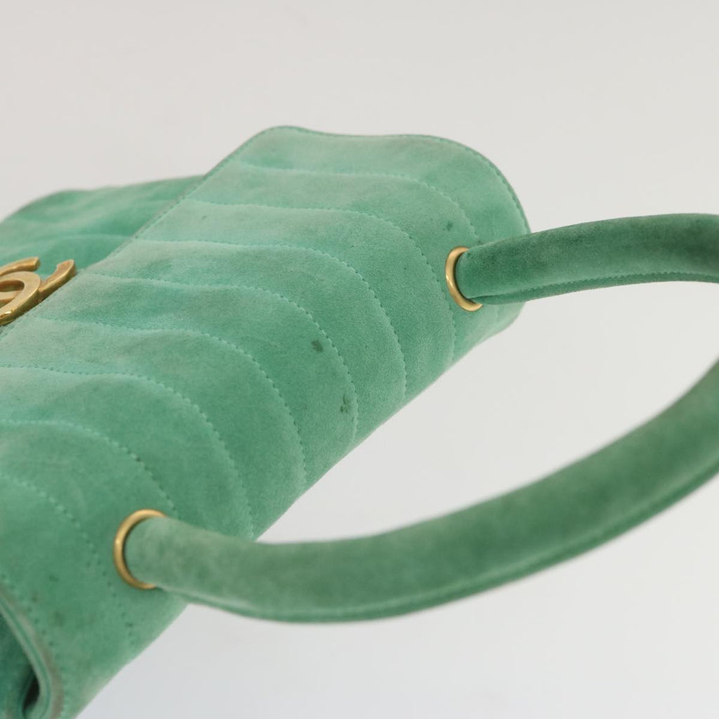 CHANEL Hand Bag Suede Green CC 68731A