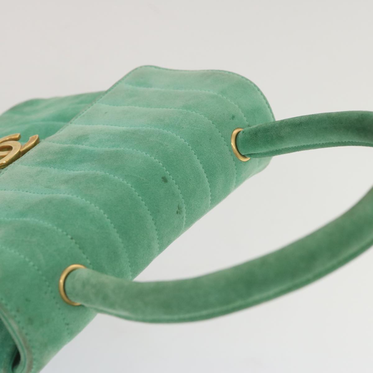 CHANEL Hand Bag Suede Green CC 68731A