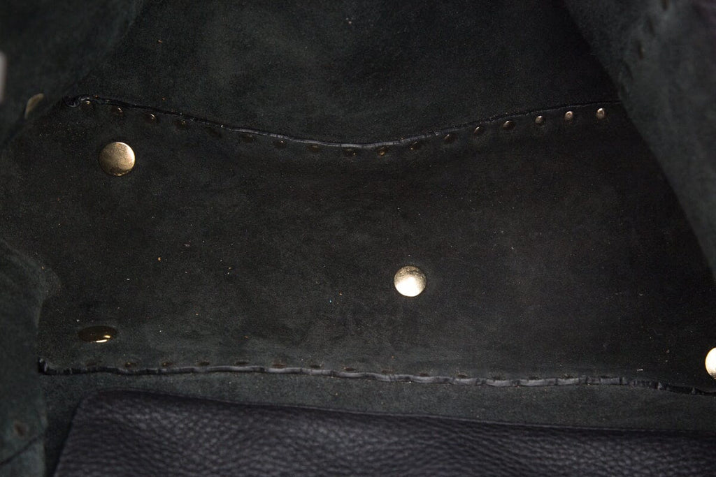 Valentino Black Leather Rockstud Tote Handbag