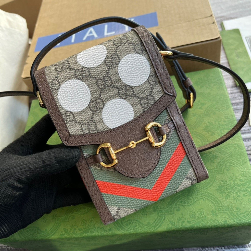 gg Horsebit 1955 Mini Bag Beige And Ebony gg Supreme Canvas With Geometric Print For Women  6.7in/17cm gg  ‎625615 UQHFG 8679
