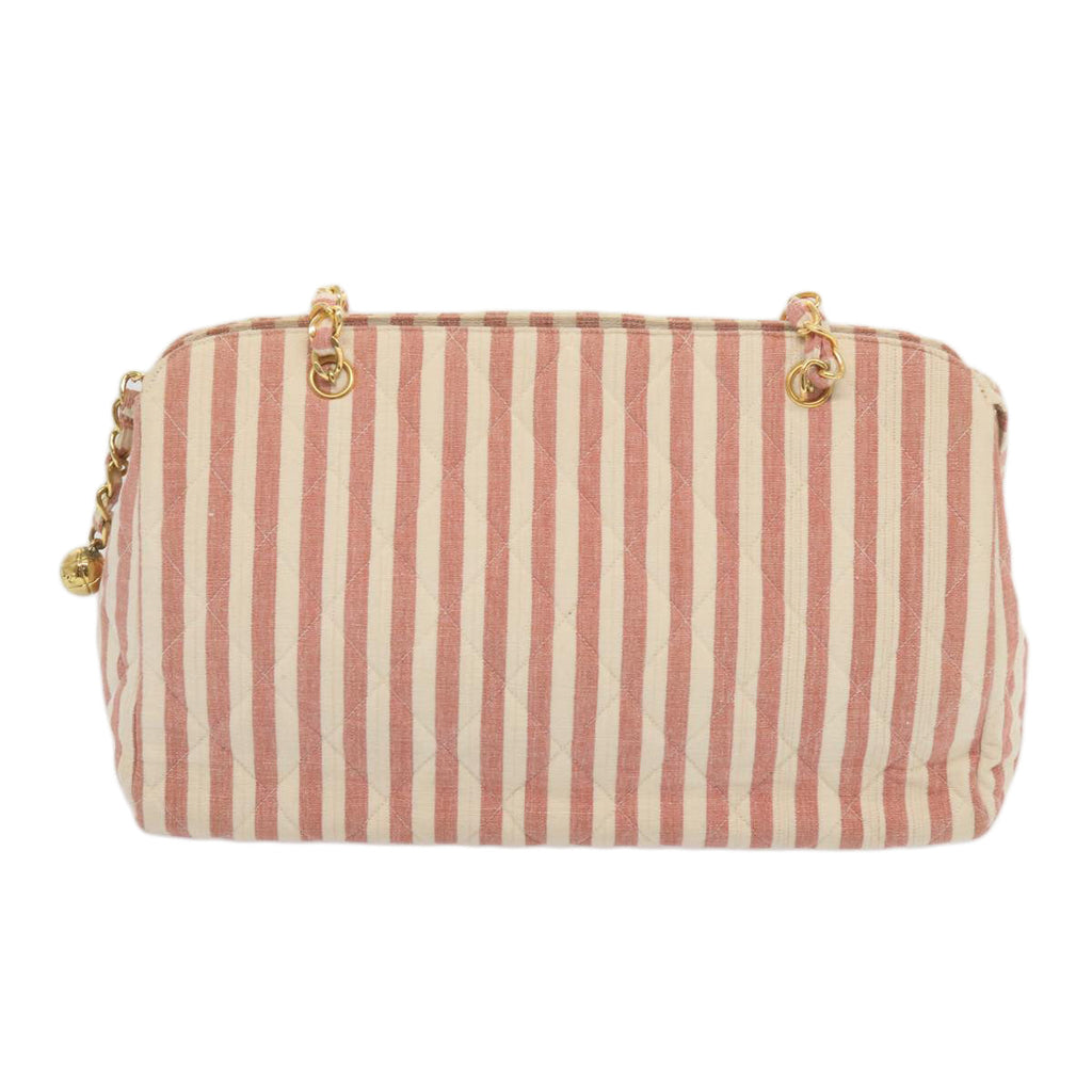 CHANEL Matelasse Chain Shoulder Bag Canvas White Red CC 69059SA