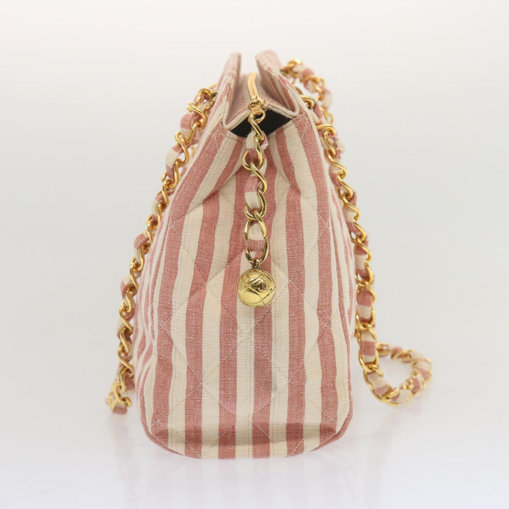 CHANEL Matelasse Chain Shoulder Bag Canvas White Red CC 69059SA