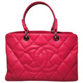 Chanel Dark Pink Caviar Quilted Grand Shopping Tote