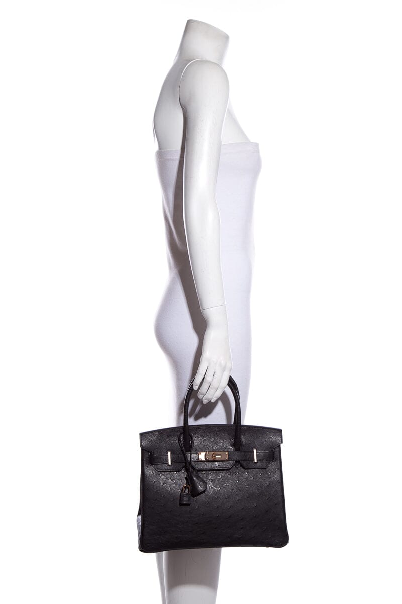 HermÃƒÆ’Ã‚Â¨s 2021 Black Ostrich Rose Gold HW Birkin 30cm