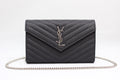 YSSL Cassandre Matelassé Chain Wallet In Grain De Poudre Embossed Black For Women 8.8in/23cm YSL 377828BOW021000