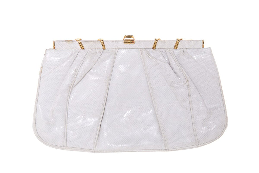 Judith Leiber Vintage Ivory & Gold Snakeskin Clutch Handbag