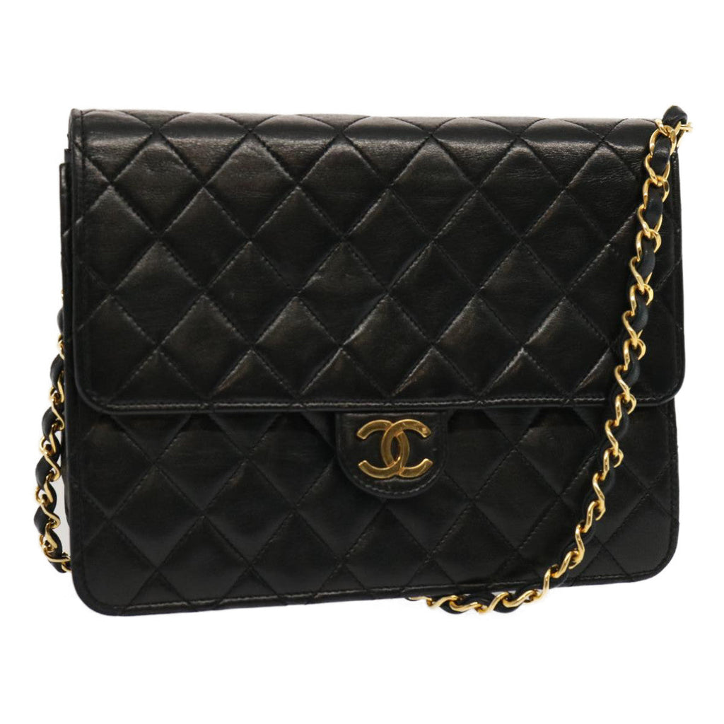 CHANEL Matelasse Chain Shoulder Bag Lamb Skin Black CC 69977A