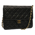 CHANEL Matelasse Chain Shoulder Bag Lamb Skin Black CC 69977A