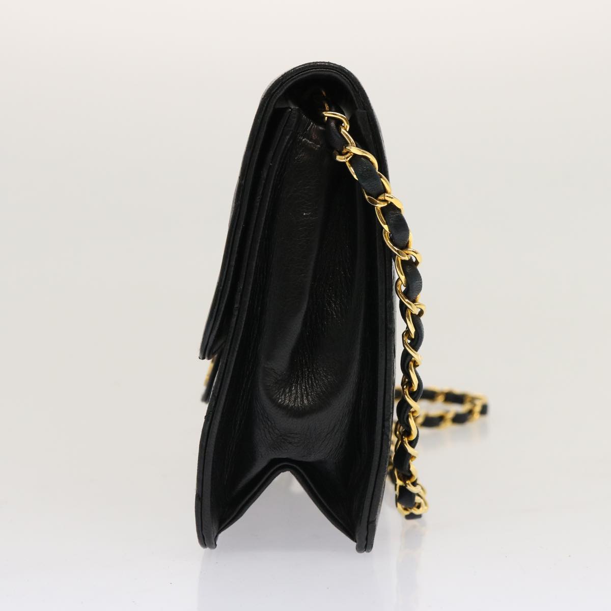 CHANEL Matelasse Chain Shoulder Bag Lamb Skin Black CC 69977A