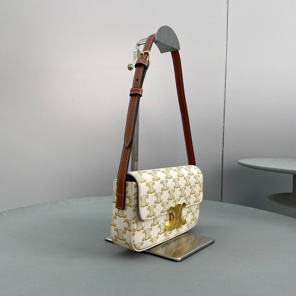 GLAMI Triomphe Shoulder Bag In Triomphe Canvas White For Women 8in/20cm 194142CUZ.01BC