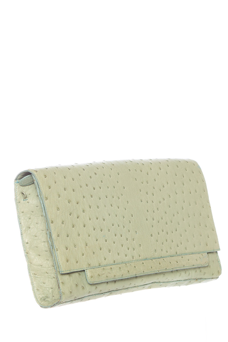 Nancy Gonzalez Sage Green Ostrich Rectangle Cross-Body
