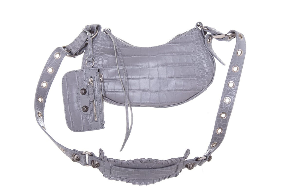 Balenciaga Grey Cagole Croc Embossed Shoulder Bag