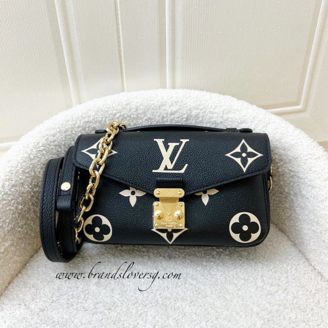 LV Pochette Metis East West in Black and Creme Giant Monogram Empreinte Leather and GHW