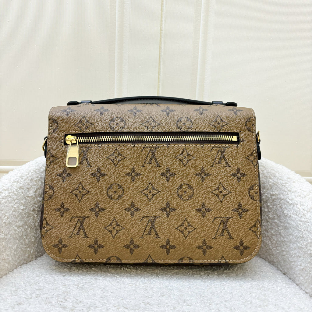 LV Pochette Metis in Reverse Monogram Canvas, Black Leather and GHW